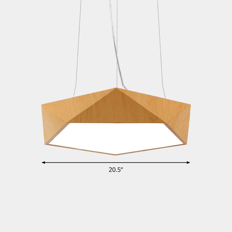 Nordic Pentagonal Chandelier Lamp Acrylic Office LED Pendant Ceiling Light in Light Wood Light Wood 20.5" White Clearhalo 'Ceiling Lights' 'Chandeliers' 'Modern Chandeliers' 'Modern' Lighting' 2373570