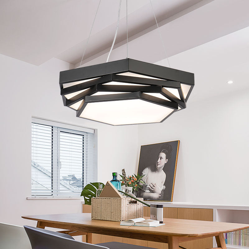 Modernist LED Chandelier Hexagonal Tiered Suspension Lighting with Acrylic Shade Clearhalo 'Ceiling Lights' 'Chandeliers' 'Modern Chandeliers' 'Modern' Lighting' 2373581