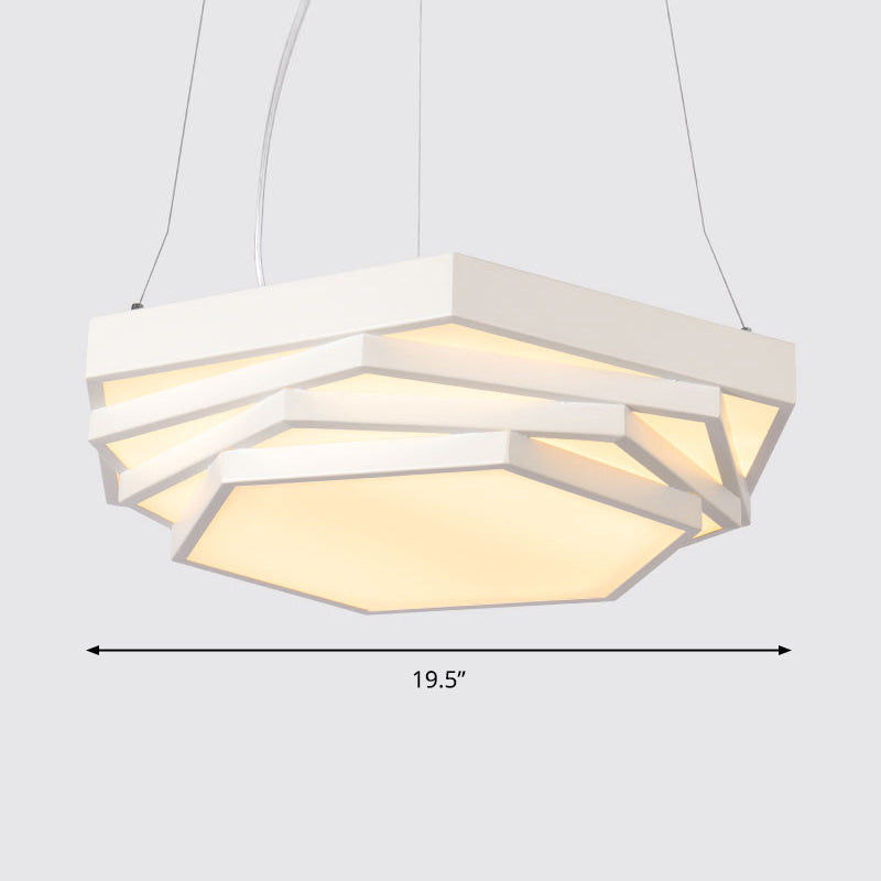 Modernist LED Chandelier Hexagonal Tiered Suspension Lighting with Acrylic Shade White Warm Clearhalo 'Ceiling Lights' 'Chandeliers' 'Modern Chandeliers' 'Modern' Lighting' 2373584