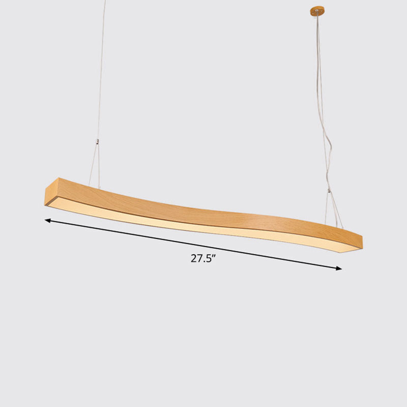 Wavy LED Pendant Chandelier Minimalist Metal Light Wood Suspension Light for Office Light Wood 27.5" Natural Clearhalo 'Ceiling Lights' 'Chandeliers' 'Modern Chandeliers' 'Modern' Lighting' 2373595