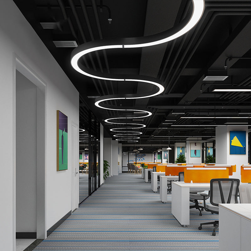 Black Arc LED Chandelier Light Simplicity Metal Hanging Ceiling Light for Gymnasium Black Clearhalo 'Ceiling Lights' 'Chandeliers' 'Modern Chandeliers' 'Modern' Lighting' 2373634