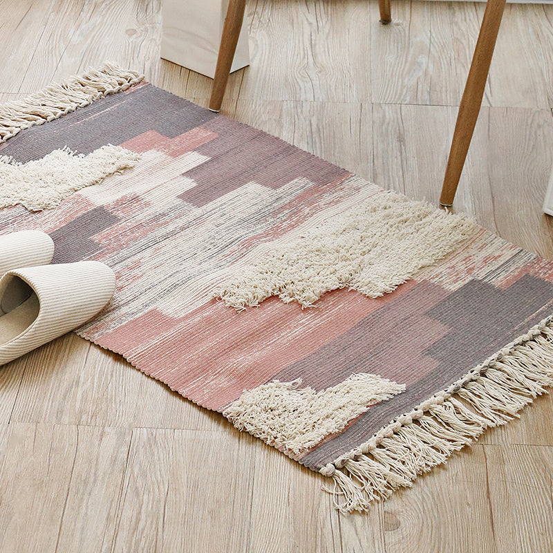 Multi-Color Boho Rug Cotton Abstract Pattern Indoor Rug Anti-Slip Backing Pet Friendly Area Carpet for Living Room Red Clearhalo 'Area Rug' 'Bohemian' 'Rugs' Rug' 2374378