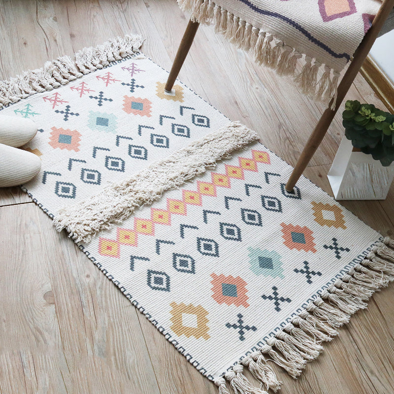 Multi-Color Boho Rug Cotton Abstract Pattern Indoor Rug Anti-Slip Backing Pet Friendly Area Carpet for Living Room Yellow Clearhalo 'Area Rug' 'Bohemian' 'Rugs' Rug' 2374379