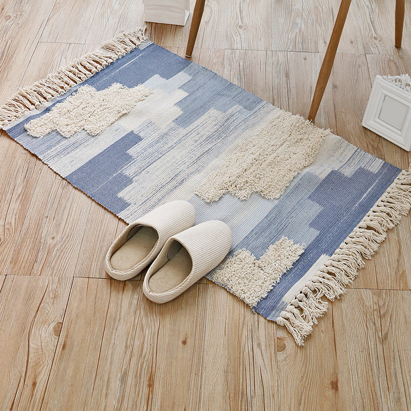 Multi-Color Boho Rug Cotton Abstract Pattern Indoor Rug Anti-Slip Backing Pet Friendly Area Carpet for Living Room Blue Clearhalo 'Area Rug' 'Bohemian' 'Rugs' Rug' 2374380