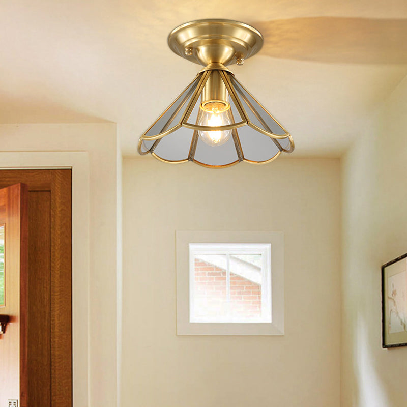 Gold Tapered Semi Flush Mount Traditional 1 Head Clear Glass Ceiling Mounted Light for Living Room Clearhalo 'Ceiling Lights' 'Close To Ceiling Lights' 'Close to ceiling' 'Glass shade' 'Glass' 'Semi-flushmount' Lighting' 237474