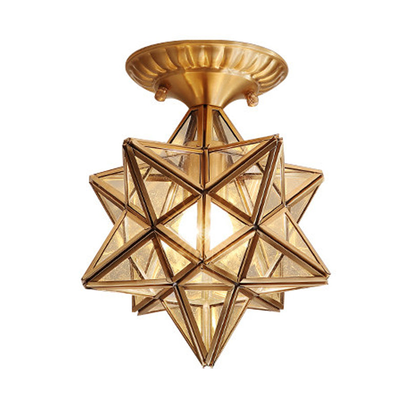 Star Semi Flush Ceiling Light Traditionary Clear/Textured White Glass 1 Bulb Ceiling Mounted Light for Living Room Clearhalo 'Ceiling Lights' 'Close To Ceiling Lights' 'Close to ceiling' 'Glass shade' 'Glass' 'Semi-flushmount' Lighting' 237517