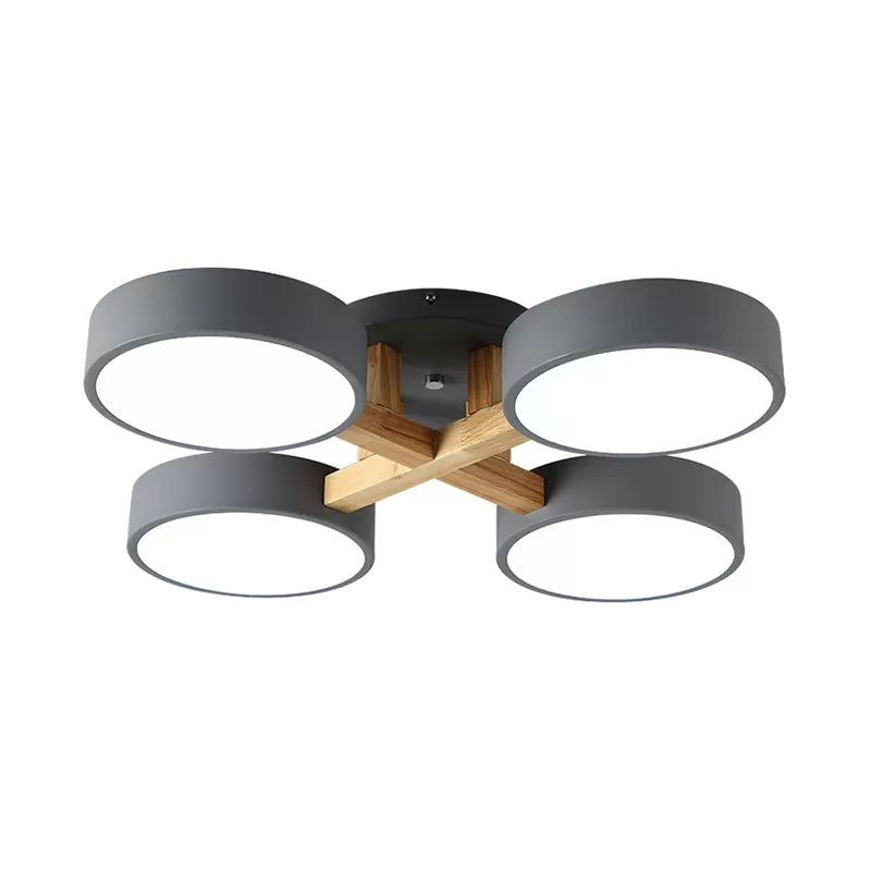 Metal Round Semi Flush Ceiling Light 4 Heads Macaron Stylish Ceiling Lamp for Study Room Grey Clearhalo 'Ceiling Lights' 'Close To Ceiling Lights' 'Close to ceiling' 'Semi-flushmount' Lighting' 23758