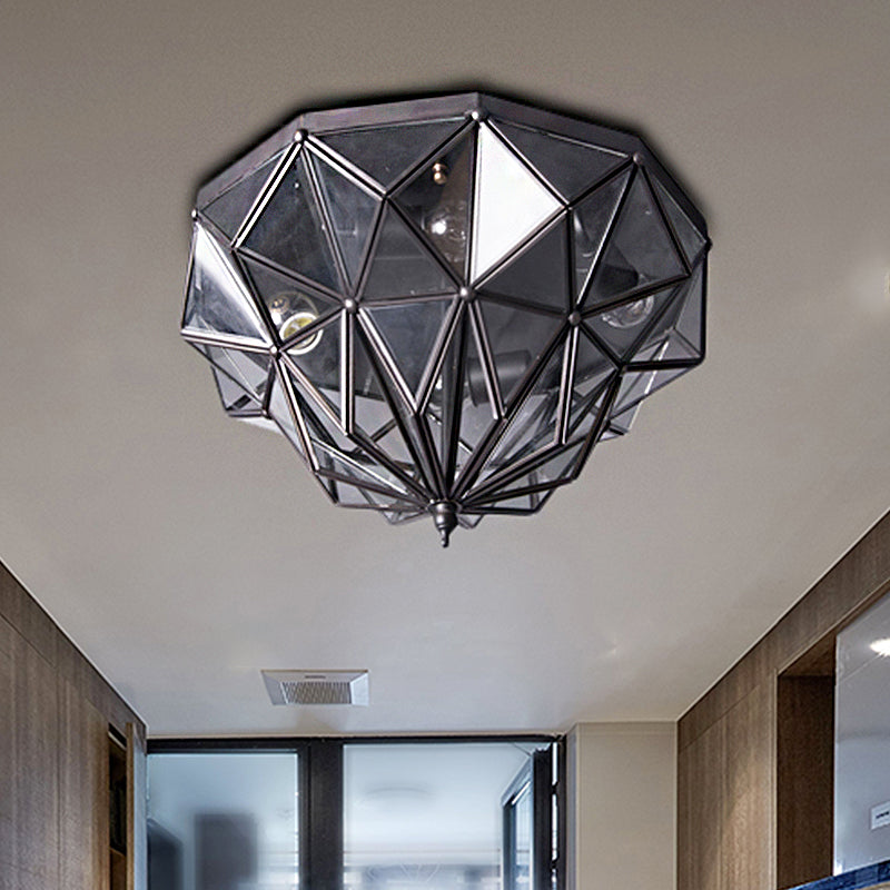 Geometric Flush Mount Tradition Black/Brass Glass 4 Bulbs Ceiling Light Fixture for Bathroom Black Clearhalo 'Ceiling Lights' 'Close To Ceiling Lights' 'Close to ceiling' 'Flush mount' Lighting' 237726