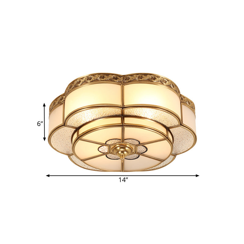 Brass Flower Flush Mount Tradition 3/4/6 Bulbs Opal Glass Ceiling Light Fixture for Bedroom, 14"/18"/23.5" Wide Clearhalo 'Ceiling Lights' 'Close To Ceiling Lights' 'Close to ceiling' 'Flush mount' Lighting' 237964