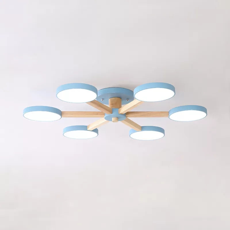 Modern Nordic Semi Flush Mount Light Snowflake 6 Heads Metal Ceiling Lamp for Dining Room Blue Clearhalo 'Ceiling Lights' 'Close To Ceiling Lights' 'Close to ceiling' 'Semi-flushmount' Lighting' 23798