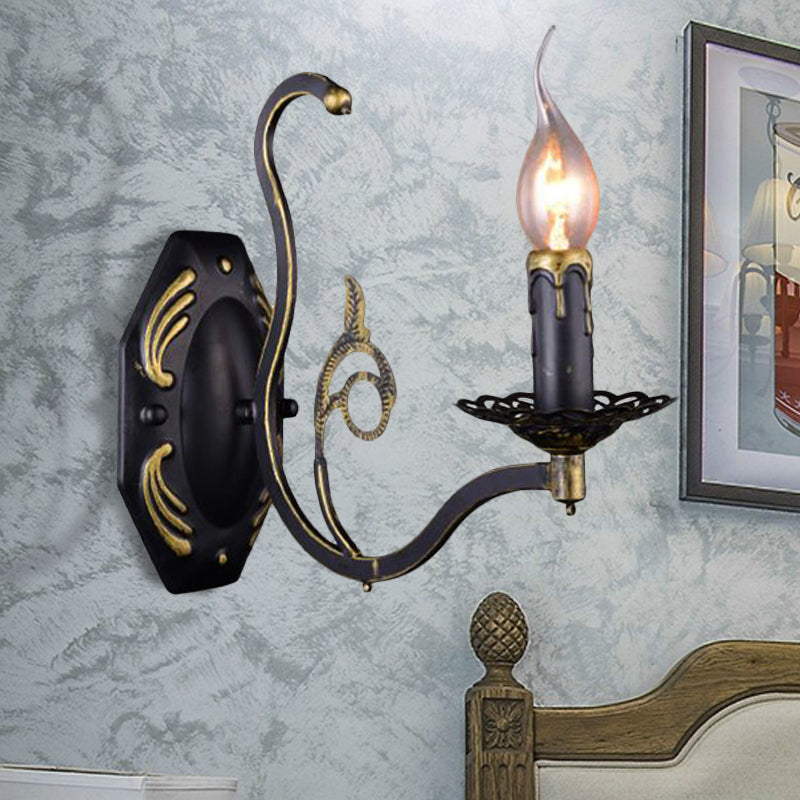 Candelabra Living Room Sconce Light Retro Metal 1/2-Light Black Wall Mounted Light 1.0 Black Clearhalo 'Wall Lamps & Sconces' 'Wall Lights' Lighting' 238115