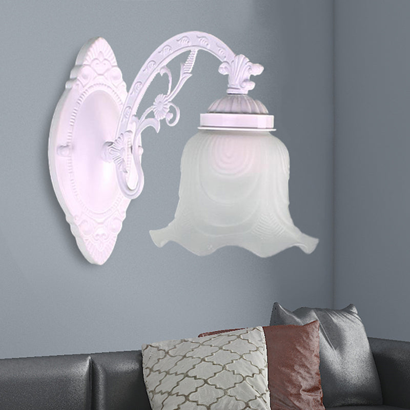 Flower Living Room Wall Light Sconce Vintage Style Metal 1/2 Lights Black/White Wall Lamp with Frosted Glass Shade 1.0 White Clearhalo 'Wall Lamps & Sconces' 'Wall Lights' Lighting' 238176