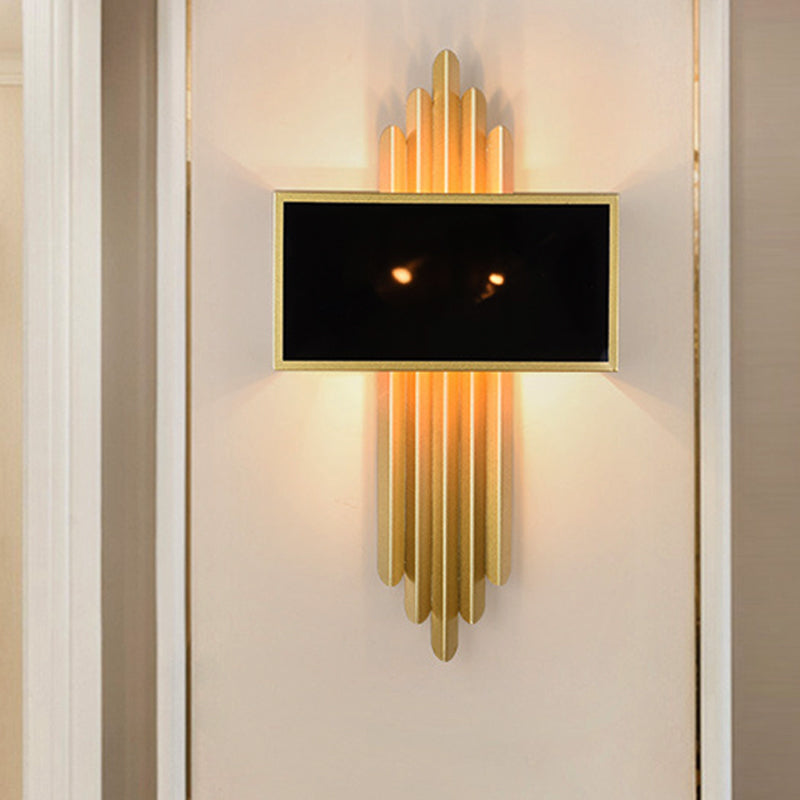 25.5���/37.5��� Wide Brass 1 Light Sconce Light Rustic Fabric Rectangle Wall Lighting Fixture for Living Room Brass 25.5" Clearhalo 'Wall Lamps & Sconces' 'Wall Lights' Lighting' 238260