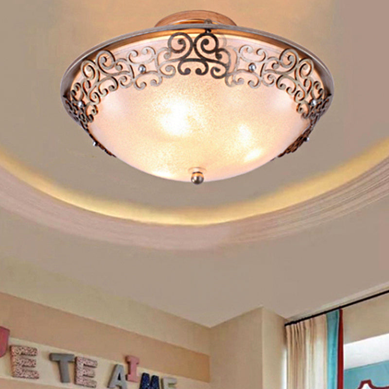 Black/Brass Bowl Shaped Semi Flush Mount Classic Frosted Glass 3/5 Lights Bedroom Ceiling Light Fixture Clearhalo 'Ceiling Lights' 'Close To Ceiling Lights' 'Close to ceiling' 'Glass shade' 'Glass' 'Semi-flushmount' Lighting' 238265