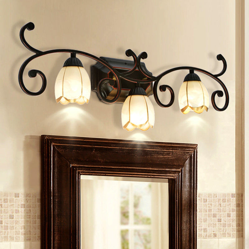 Red Brown 1/2/3 Lights Sconce Light Classic Frosted Glass Flower Shape Vanity Lighting Fixture 3.0 Red Brown Clearhalo 'Vanity Lights' 'Wall Lights' Lighting' 238287