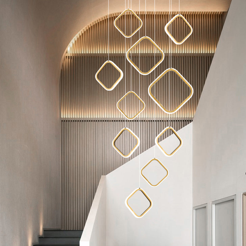 Metallic Halo Multi Pendant Light Minimalistic Golden LED Suspension Light for Stairway Gold Square Plate Clearhalo 'Ceiling Lights' 'Modern Pendants' 'Modern' 'Pendant Lights' 'Pendants' Lighting' 2384690