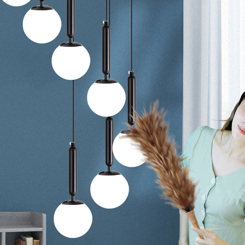 Globe Stairs Multi Lamp Ceiling Light Cream Glass Modern Pendant Lighting Fixture Clearhalo 'Ceiling Lights' 'Modern Pendants' 'Modern' 'Pendant Lights' 'Pendants' Lighting' 2384702