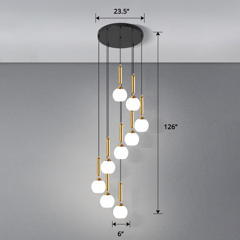 Globe Stairs Multi Lamp Ceiling Light Cream Glass Modern Pendant Lighting Fixture 12 Gold Dome Clearhalo 'Ceiling Lights' 'Modern Pendants' 'Modern' 'Pendant Lights' 'Pendants' Lighting' 2384712