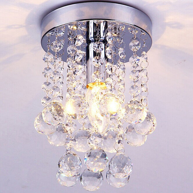 Chrome Finish Round Flushmount Light Modern Single Metal Semi Flush Mount Ceiling Fixture with Crystal Drops Chrome 6" Clearhalo 'Ceiling Lights' 'Close To Ceiling Lights' 'Close to ceiling' 'Flush mount' Lighting' 2384862