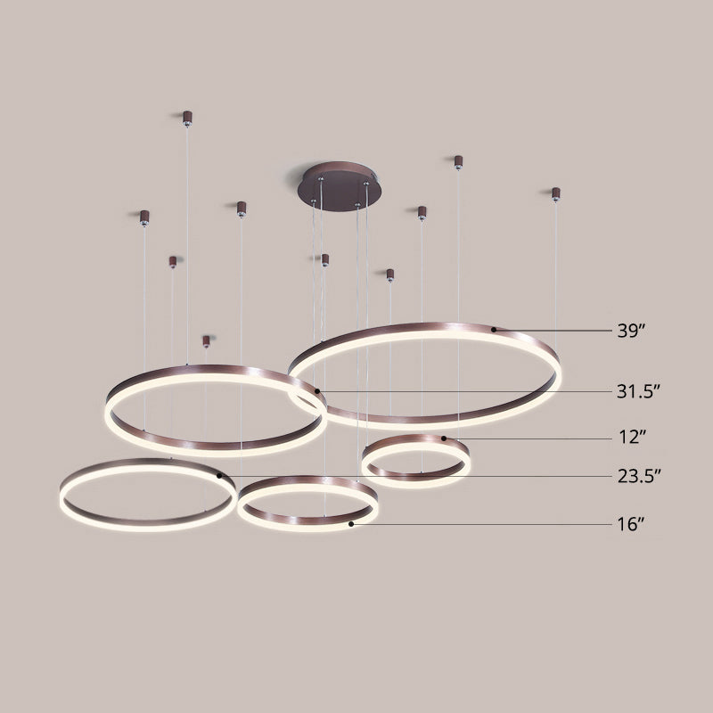Multi-Ring Shaped Chandelier Modern Style Acrylic Coffee Hanging Light Fixture for Living Room Coffee Warm Five Rings Clearhalo 'Ceiling Lights' 'Chandeliers' 'Modern Chandeliers' 'Modern' Lighting' 2384874