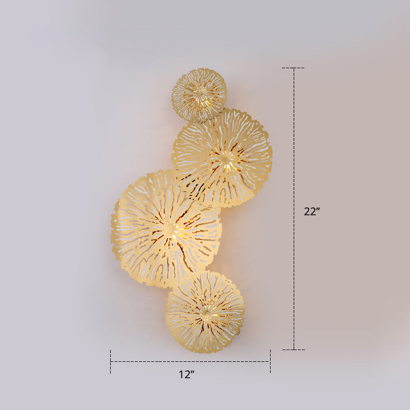 Artistic 4-Bulb Sconce Light Fixture Gold Lotus Leaf Wall Mount Lamp with Metal Shade Gold Left Clearhalo 'Cast Iron' 'Glass' 'Industrial' 'Modern wall lights' 'Modern' 'Tiffany' 'Traditional wall lights' 'Wall Lamps & Sconces' 'Wall Lights' Lighting' 2384906