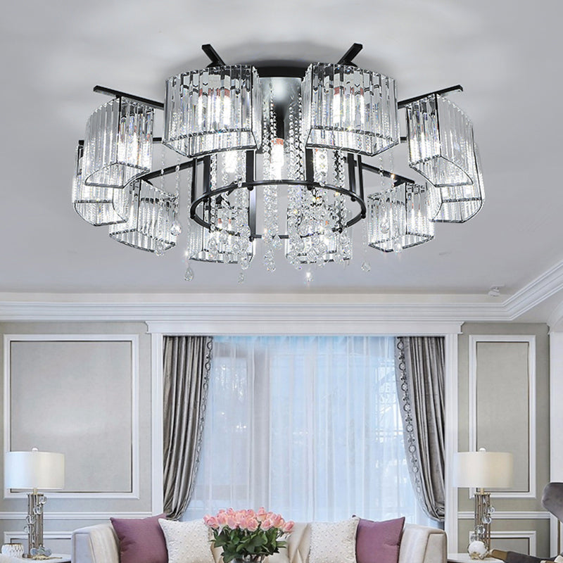 Circle Semi Flush Ceiling Fixture Modern Crystal Block Living Room Flushmount Light in Black Clearhalo 'Ceiling Lights' 'Close To Ceiling Lights' 'Close to ceiling' 'Semi-flushmount' Lighting' 2385017