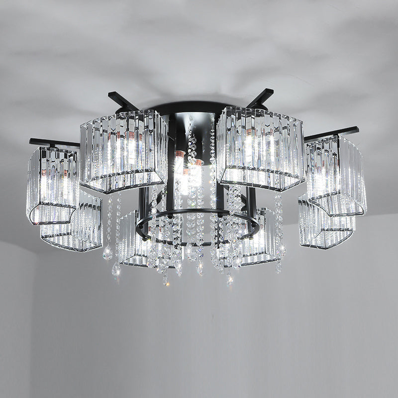 Circle Semi Flush Ceiling Fixture Modern Crystal Block Living Room Flushmount Light in Black 12 Black Clearhalo 'Ceiling Lights' 'Close To Ceiling Lights' 'Close to ceiling' 'Semi-flushmount' Lighting' 2385020