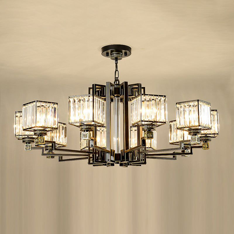 Traditional Cubic Pendant Lighting Clear Tri-Sided Glass Chandelier Light Fixture in Black 10 Black Clearhalo 'Ceiling Lights' 'Chandeliers' Lighting' options 2385079_d7a293c7-7741-471a-b986-563ae114c3cd