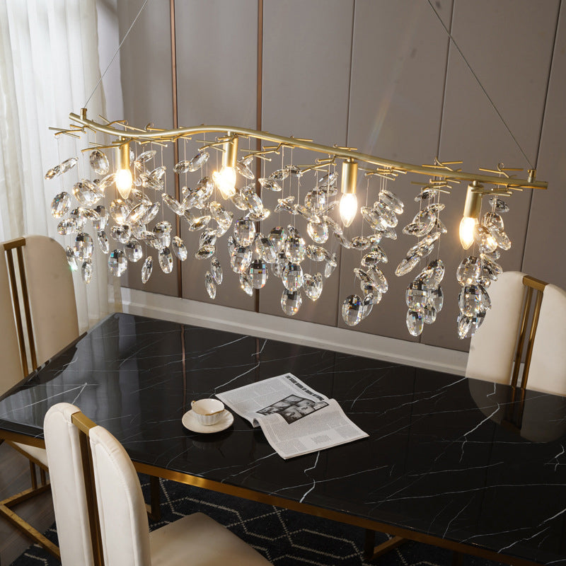 Beveled Cut Crystal Chandelier Country Brass Finish Leaf Living Room Hanging Lamp Clearhalo 'Ceiling Lights' 'Chandeliers' Lighting' options 2385091