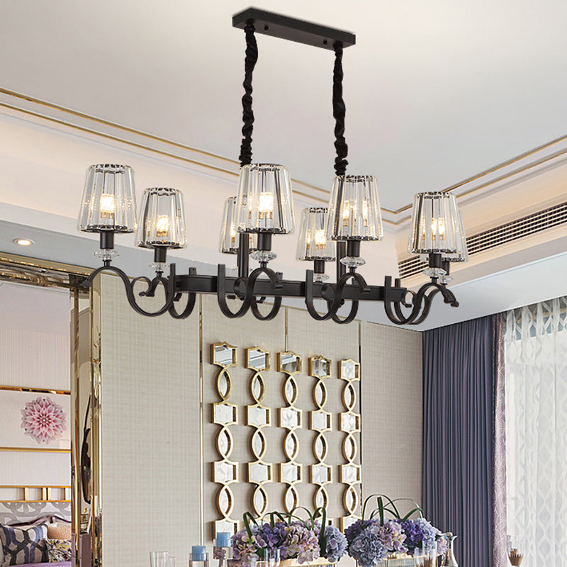 Conical Island Ceiling Light Retro Black Prismatic Crystal Pendant Light for Dining Room Clearhalo 'Ceiling Lights' 'Island Lights' Lighting' 2385098