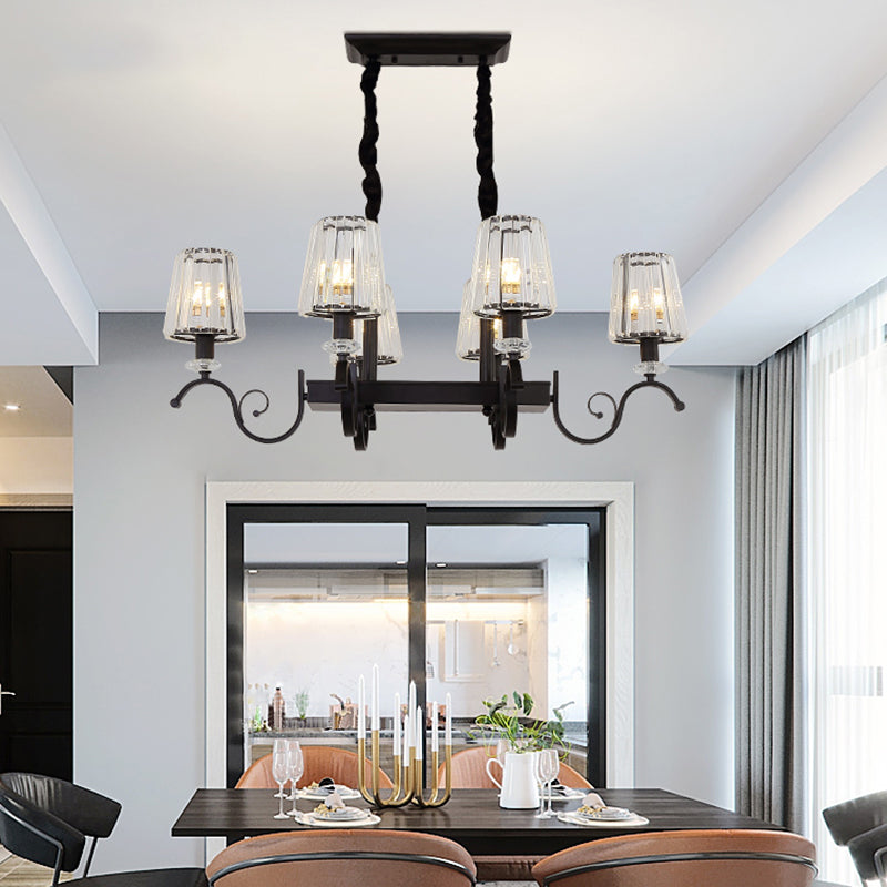 Conical Island Ceiling Light Retro Black Prismatic Crystal Pendant Light for Dining Room Clearhalo 'Ceiling Lights' 'Island Lights' Lighting' 2385103