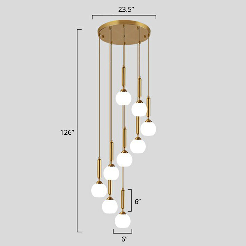 Minimalist Ball Pendant Lighting White Glass Stairway Multi Hanging Light Fixture in Gold 12 Gold Cylinder Clearhalo 'Art Deco Pendants' 'Cast Iron' 'Ceiling Lights' 'Ceramic' 'Crystal' 'Industrial Pendants' 'Industrial' 'Metal' 'Middle Century Pendants' 'Modern Pendants' 'Modern' 'Pendant Lights' 'Pendants' 'Tiffany' Lighting' 2385133