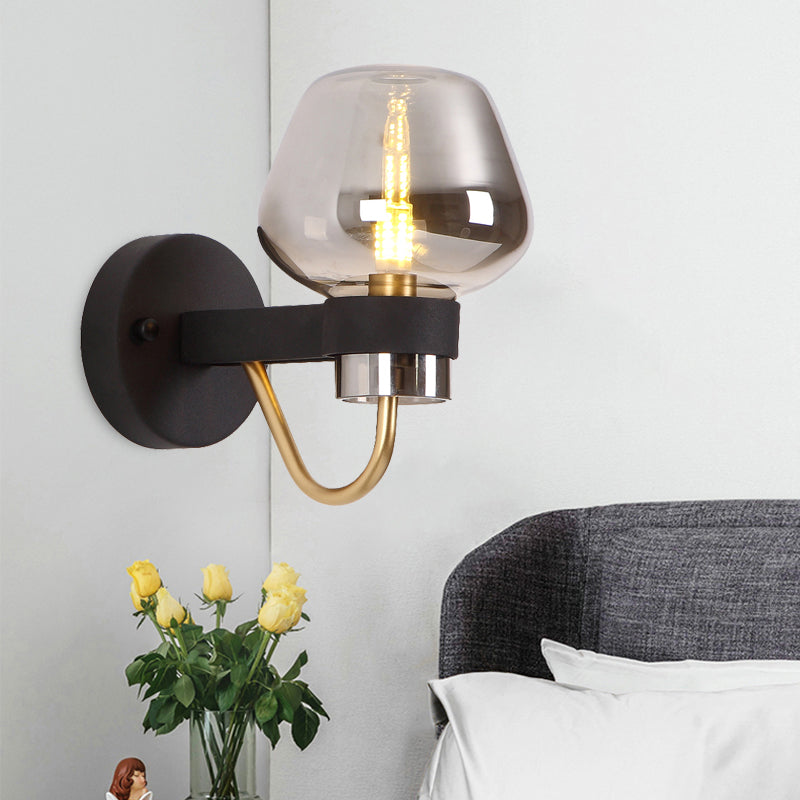 Urn Sconce Light Traditional 1 Head Clear/Amber/Smoke Gray Glass Wall Lighting Fixture for Living Room Smoke Gray Clearhalo 'Wall Lamps & Sconces' 'Wall Lights' Lighting' 238528