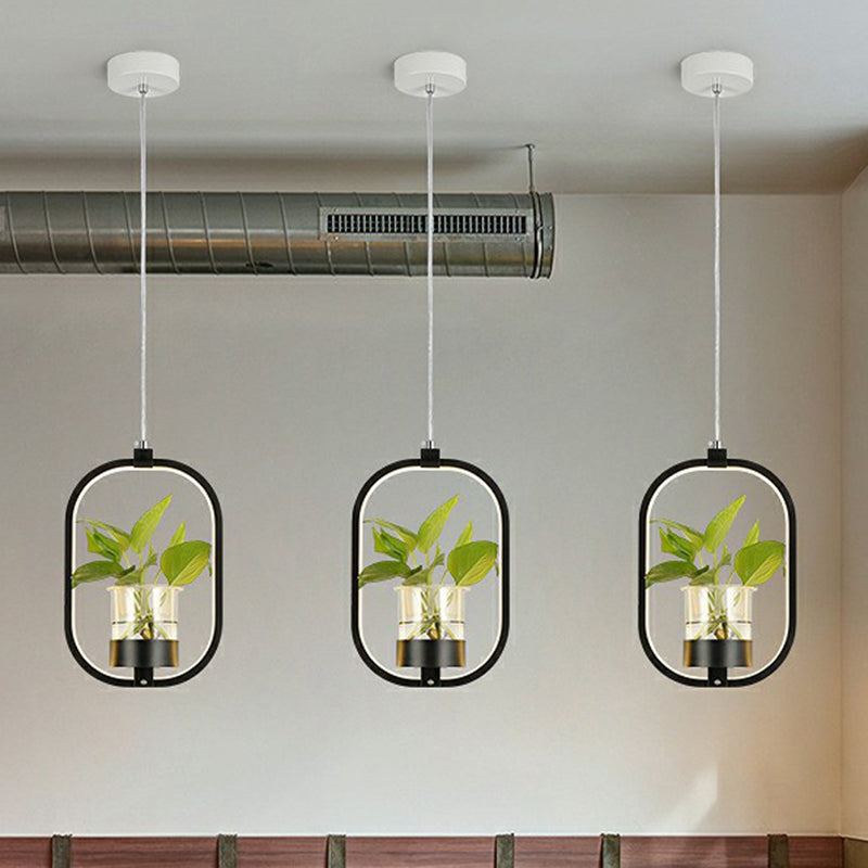 Nordic Circular LED Ceiling Pendant Acrylic Dining Room Suspension Lamp with Glass Plant Bucket Black Rectangle Clearhalo 'Ceiling Lights' 'Pendant Lights' 'Pendants' Lighting' 2385335_55ae5dec-92d0-42ae-b310-39f70ae791ed