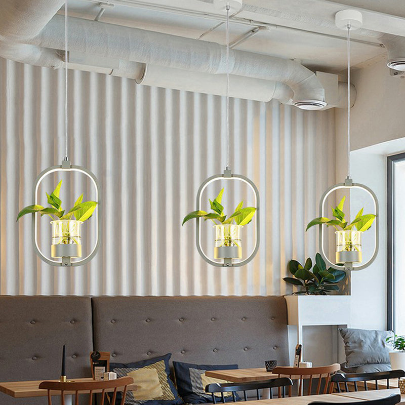 Nordic Circular LED Ceiling Pendant Acrylic Dining Room Suspension Lamp with Glass Plant Bucket Clearhalo 'Ceiling Lights' 'Pendant Lights' 'Pendants' Lighting' 2385340