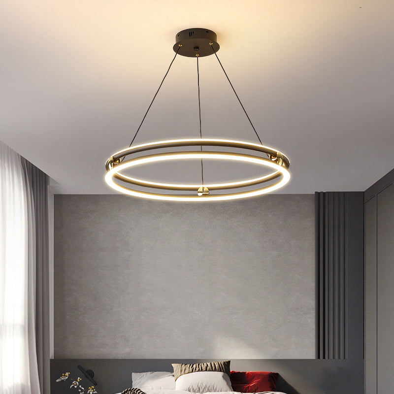 Black and White Circle Chandelier Minimalistic Aluminum LED Hanging Light for Dining Room Clearhalo 'Ceiling Lights' 'Chandeliers' 'Modern Chandeliers' 'Modern' Lighting' 2385358