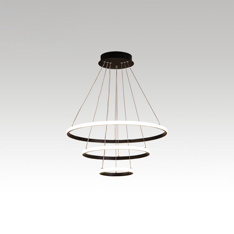 Minimalist Halo Hanging Lighting Acrylic 3-Head Restaurant LED Chandelier Pendant Light Black 31.5" Clearhalo 'Ceiling Lights' 'Chandeliers' 'Modern Chandeliers' 'Modern' Lighting' 2385366