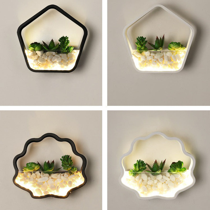 Metal Halo LED Sconce Light Art Deco Wall Mounted Light with Cobblestone and Imitation Plant Clearhalo 'Wall Lamps & Sconces' 'Wall Lights' Lighting' 2385461