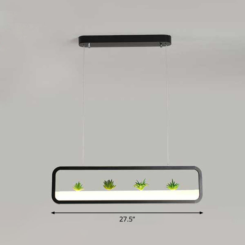 Rectangle Restaurant Island Lamp Artistic Metal LED Hanging Light with Imitation Succulents Deco Clearhalo 'Ceiling Lights' 'Island Lights' Lighting' 2385538