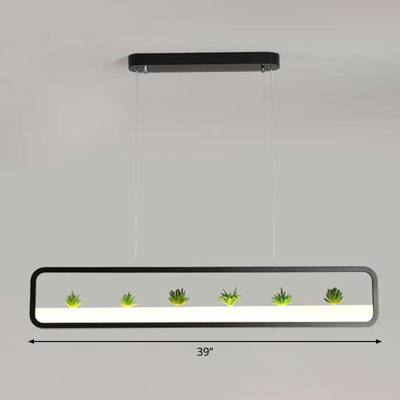 Rectangle Restaurant Island Lamp Artistic Metal LED Hanging Light with Imitation Succulents Deco Clearhalo 'Ceiling Lights' 'Island Lights' Lighting' 2385540
