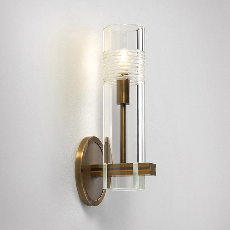 Traditional Tube Wall Mount Lighting Clear Glass 1/2 Heads Wall Mounted Lamp in Gold for Living Room 1.0 Gold Clearhalo 'Wall Lamps & Sconces' 'Wall Lights' Lighting' 238571