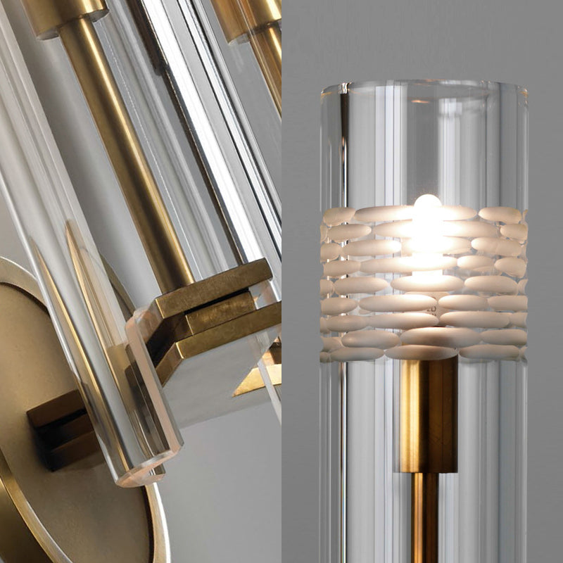 Traditional Tube Wall Mount Lighting Clear Glass 1/2 Heads Wall Mounted Lamp in Gold for Living Room Clearhalo 'Wall Lamps & Sconces' 'Wall Lights' Lighting' 238579