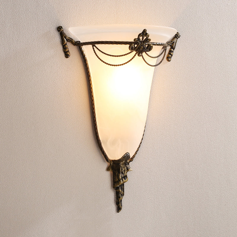 White Glass Trumpet Sconce Light Traditionary 1 Head Wall Lamp Fixture for Living Room White Clearhalo 'Wall Lamps & Sconces' 'Wall Lights' Lighting' 238716