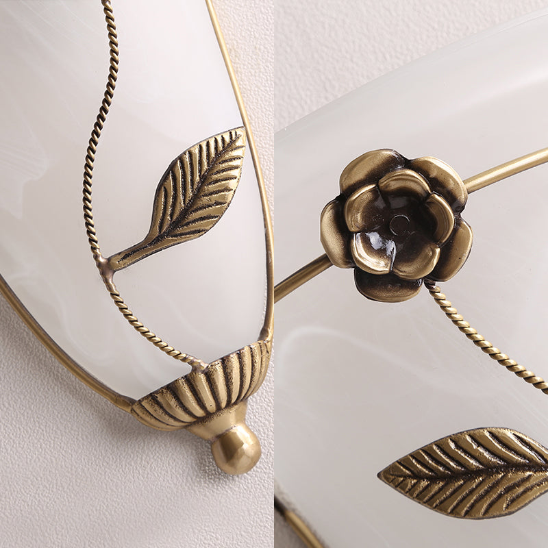 1 Bulb Cone Sconce Lamp Tradition Opal Glass Wall Lighting Fixture in Brass with Flower Clearhalo 'Wall Lamps & Sconces' 'Wall Lights' Lighting' 238749