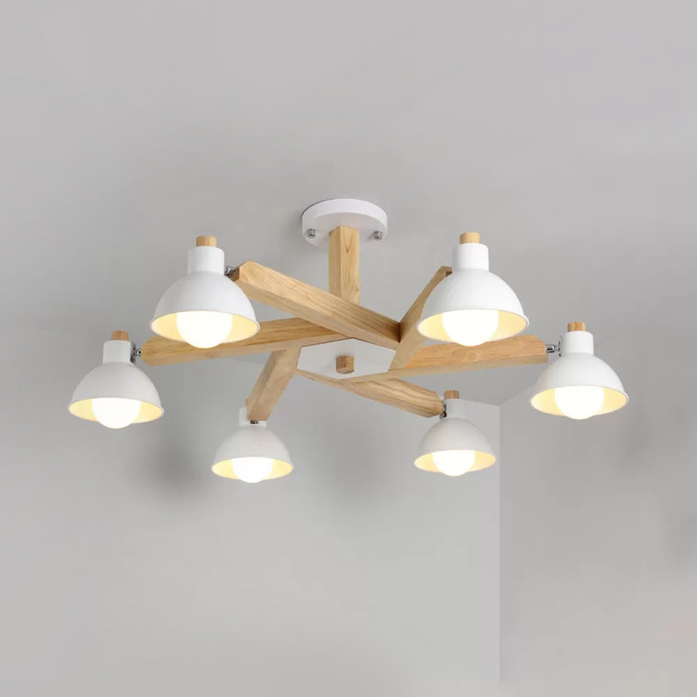 Rotatable Wood Ceiling Light 6 Lights Modern Nordic Chandelier in White for Living Room Clearhalo 'Ceiling Lights' 'Chandeliers' Lighting' options 23883