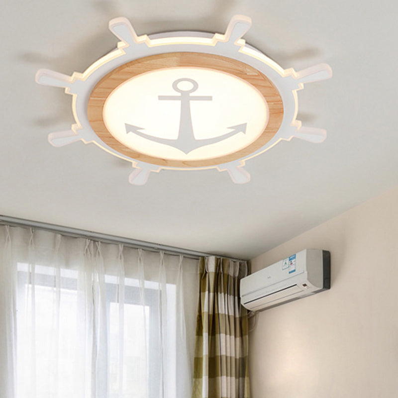 Nautical Theme Flush Ceiling Light Creative Acrylic Light Wood LED Flush Mount for Kids Room Light Wood Third Gear Rudder Clearhalo 'Ceiling Lights' 'Close To Ceiling Lights' 'Close to ceiling' 'Flush mount' Lighting' 2388704