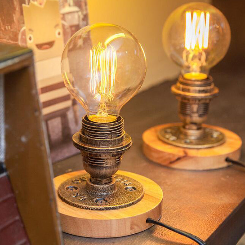 Exposed Bulb Metal Night Lamp Industrial Style 1 Head Bedside Table Light in Bronze Bronze Clearhalo 'Lamps' 'Table Lamps' Lighting' 2388757