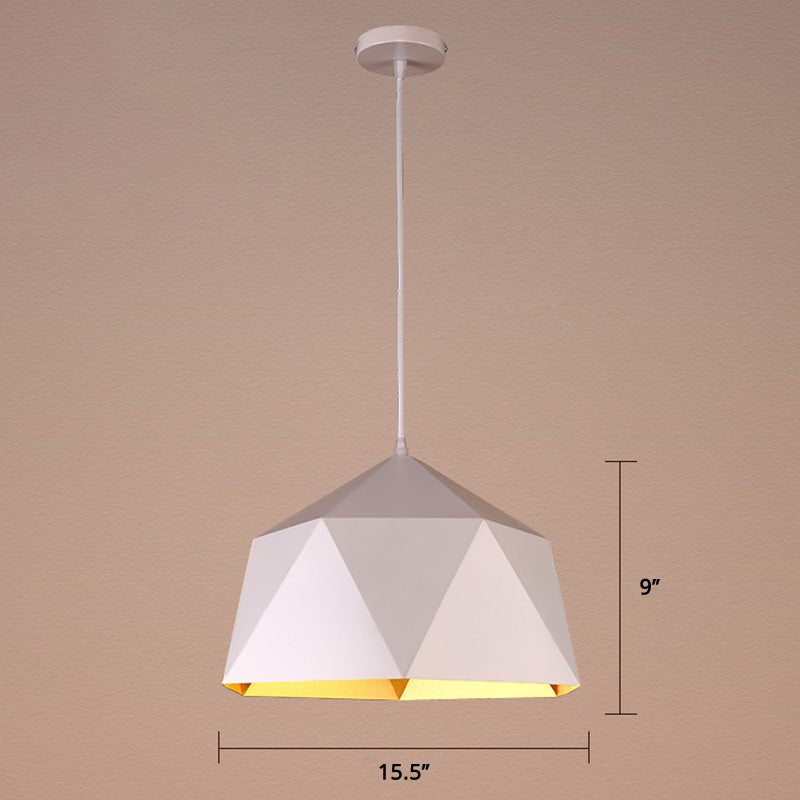 Rhombus Cut Metal Suspension Lamp Loft Style 1-Light Living Room Pendant Light Fixture White 15" Clearhalo 'Art Deco Pendants' 'Black' 'Cast Iron' 'Ceiling Lights' 'Ceramic' 'Crystal' 'Industrial Pendants' 'Industrial' 'Metal' 'Middle Century Pendants' 'Pendant Lights' 'Pendants' 'Rustic Pendants' 'Tiffany' Lighting' 2388958