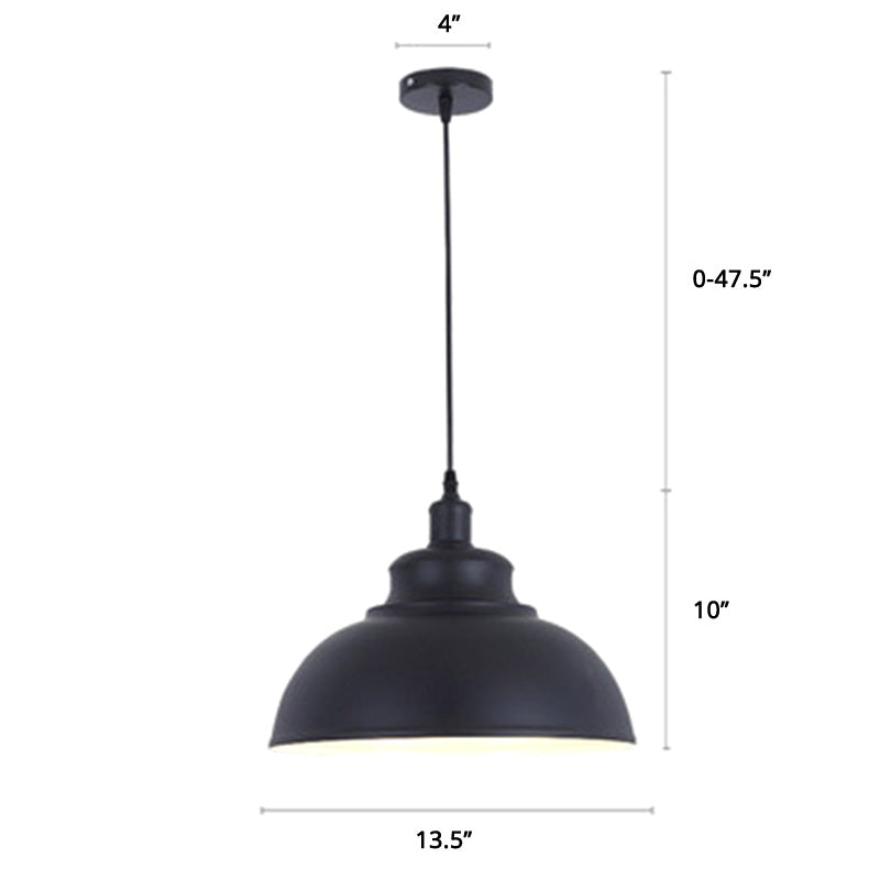 Bowl Shade Restaurant Hanging Lamp Factory Style Metal 1 Head Pendant Ceiling Light Black 14" Clearhalo 'Art Deco Pendants' 'Black' 'Cast Iron' 'Ceiling Lights' 'Ceramic' 'Crystal' 'Industrial Pendants' 'Industrial' 'Metal' 'Middle Century Pendants' 'Pendant Lights' 'Pendants' 'Rustic Pendants' 'Tiffany' Lighting' 2388970