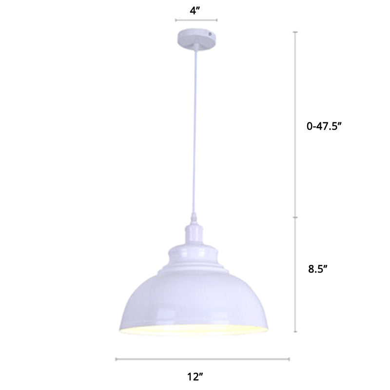 Bowl Shade Restaurant Hanging Lamp Factory Style Metal 1 Head Pendant Ceiling Light White 12" Clearhalo 'Art Deco Pendants' 'Black' 'Cast Iron' 'Ceiling Lights' 'Ceramic' 'Crystal' 'Industrial Pendants' 'Industrial' 'Metal' 'Middle Century Pendants' 'Pendant Lights' 'Pendants' 'Rustic Pendants' 'Tiffany' Lighting' 2388972